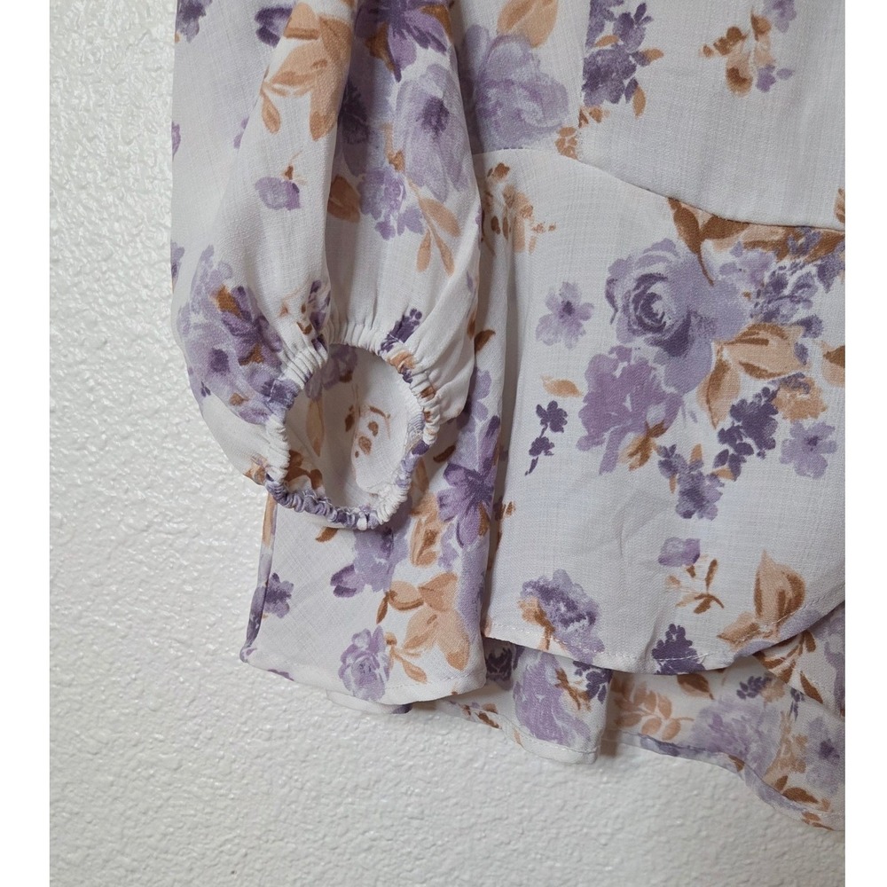 Meraki Floral Wrap Blouse Medium Cottagecore Coquette Peplum Tie Waist Top - Picture 7 of 9